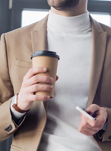 Coffee Shop De Pere WI Man in Office with Latte Coffee Shop De Pere WI Man in Office with Latte
